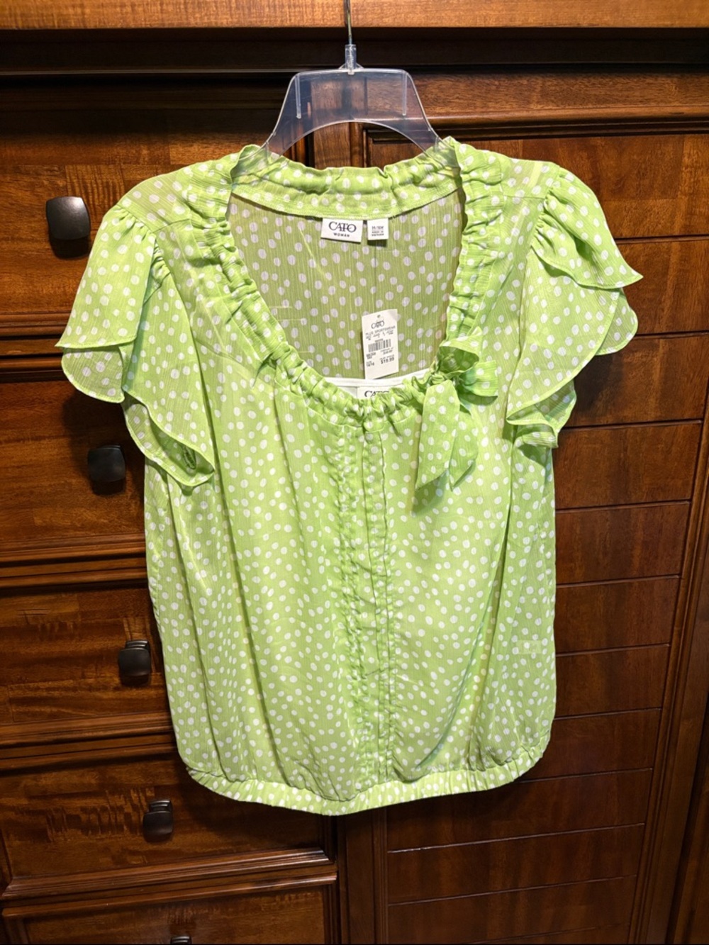 Cato Lime Green White Polka Dot  Blouse